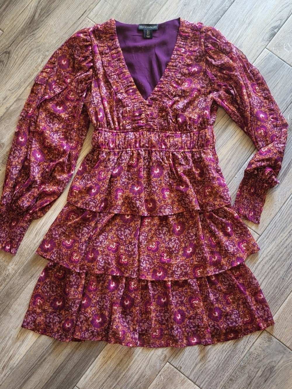 House of Harlow 1960 x Revolve Metallic Berry Tiered Dress - Size 12